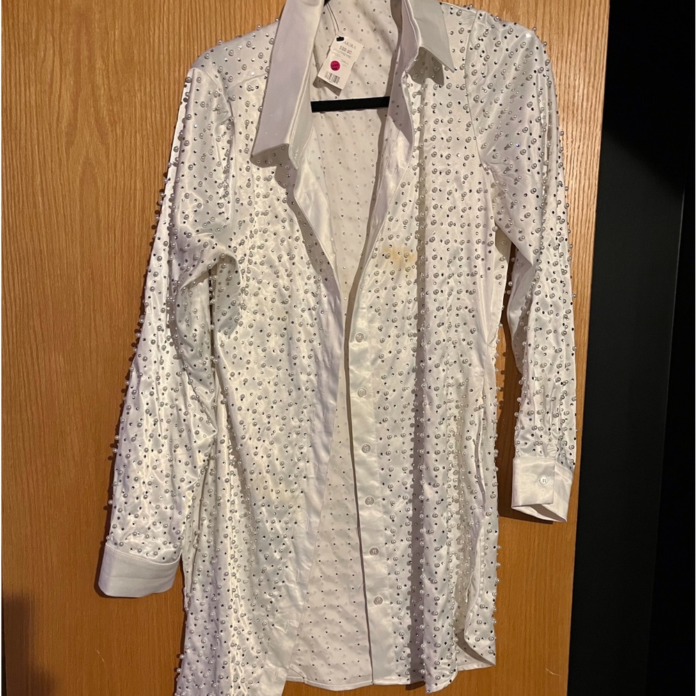 Akira white beaded dress/shirt/small